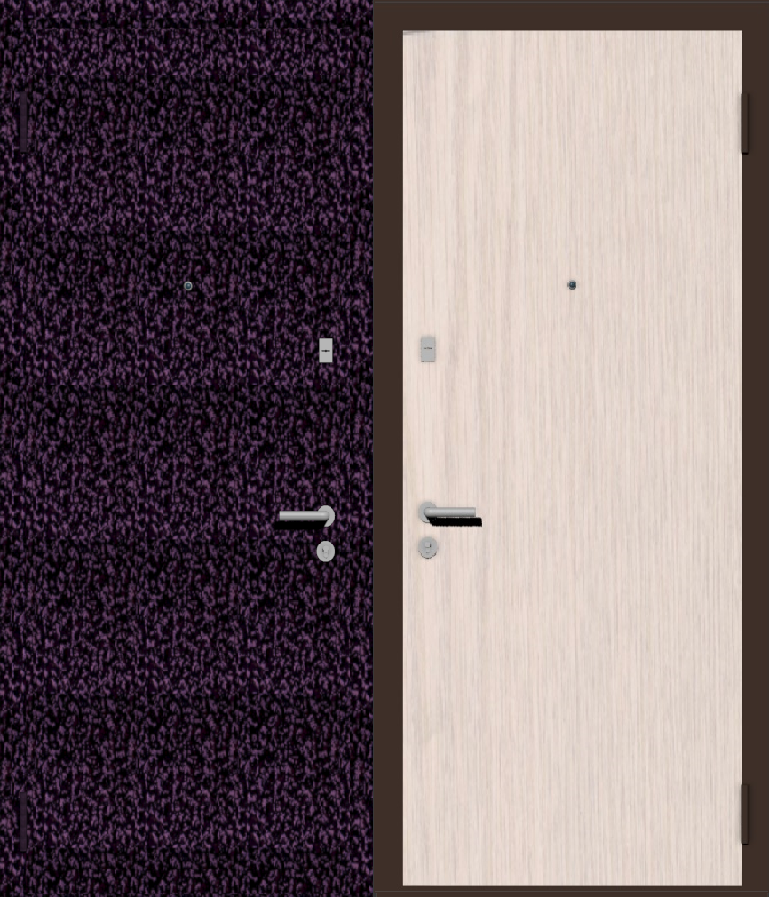 Дверь металлическая входная с отделкой порошковое напыление фиолетовый антик и ламинат беленый дуб