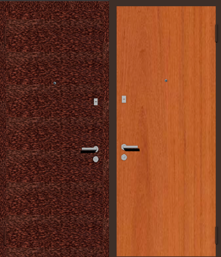 Дверь металлическая входная с отделкой порошковое напыление медный антик и ламинат вишня