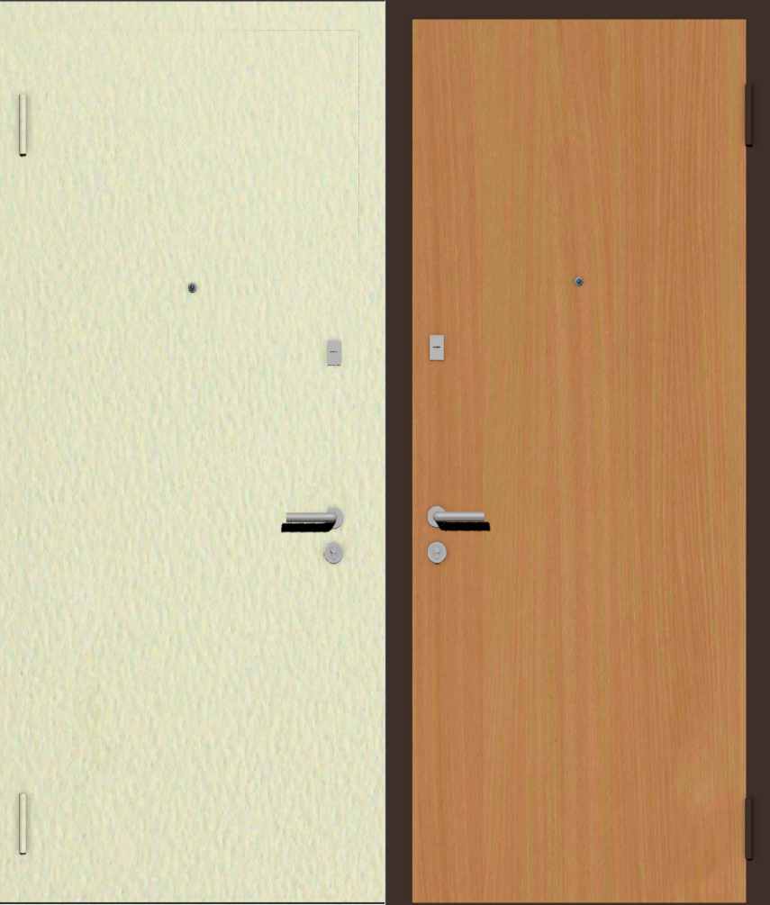 Дешевая входная дверь с отделкой порошковой краской РАЛ бежевый и ламинат бук бавария