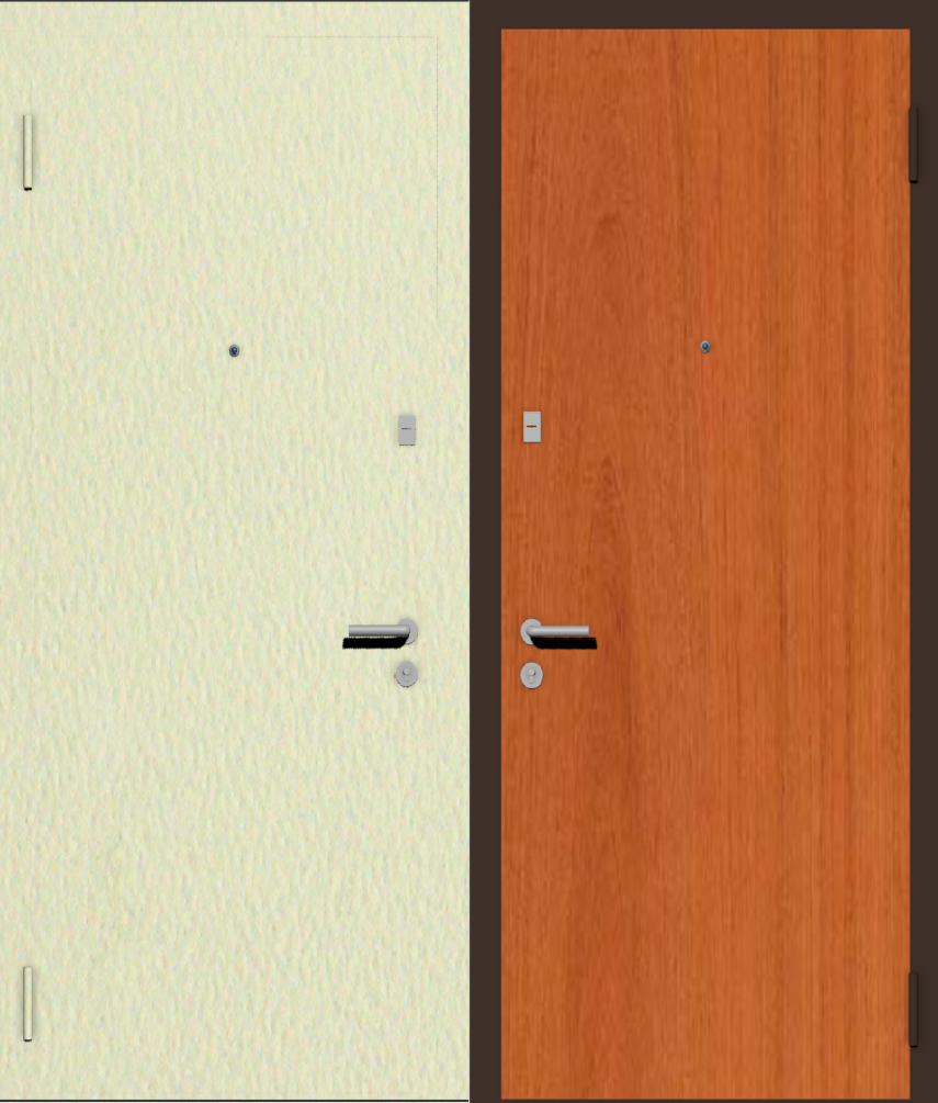 Дешевая входная дверь с отделкой порошковой краской РАЛ бежевый и ламинат вишня