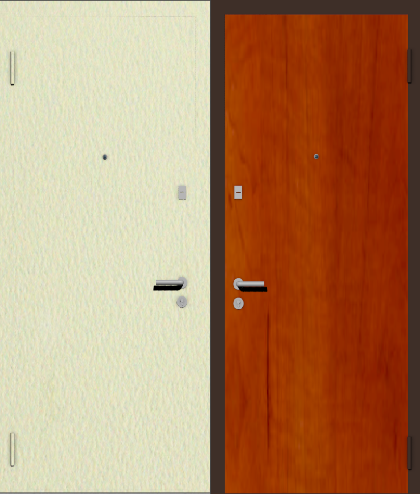 Дешевая входная дверь с отделкой порошковой краской РАЛ бежевый и ламинат груша