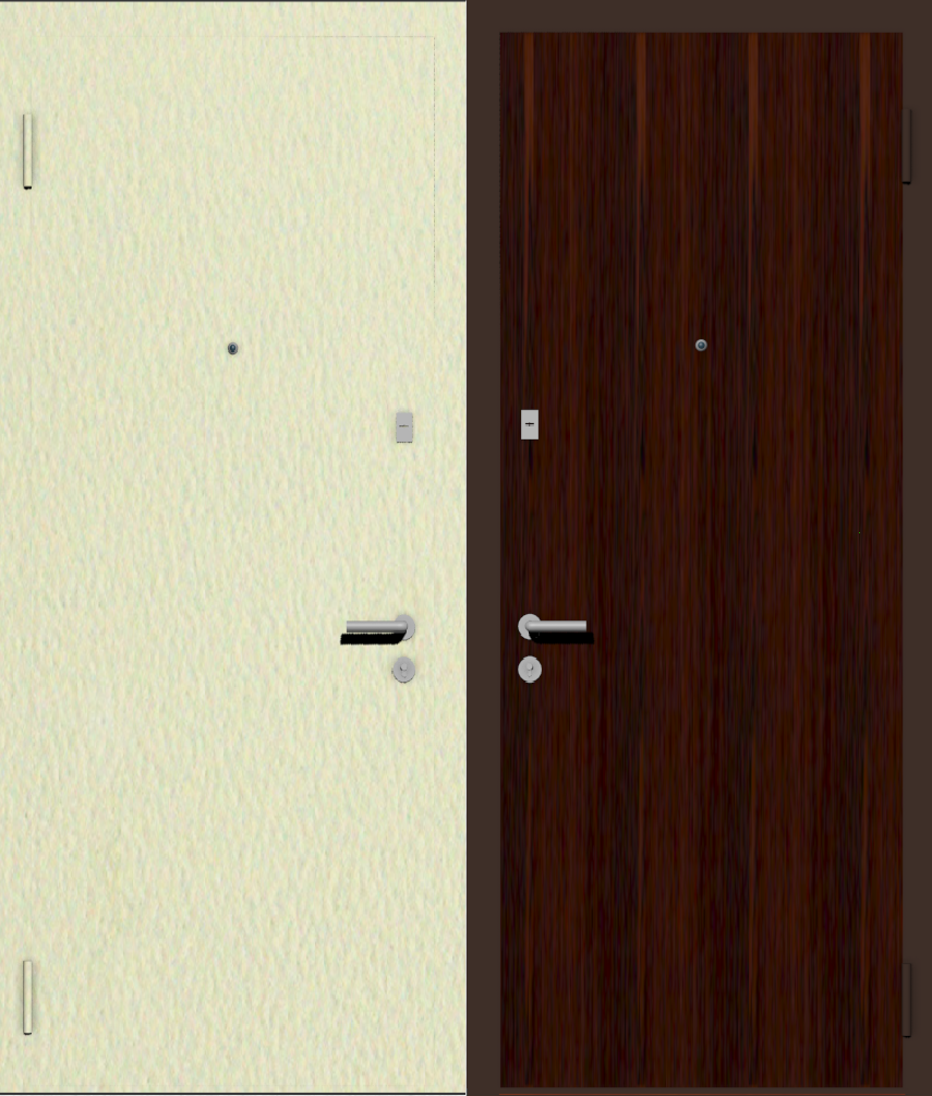 Дешевая входная дверь с отделкой порошковой краской РАЛ бежевый и ламинат махонь
