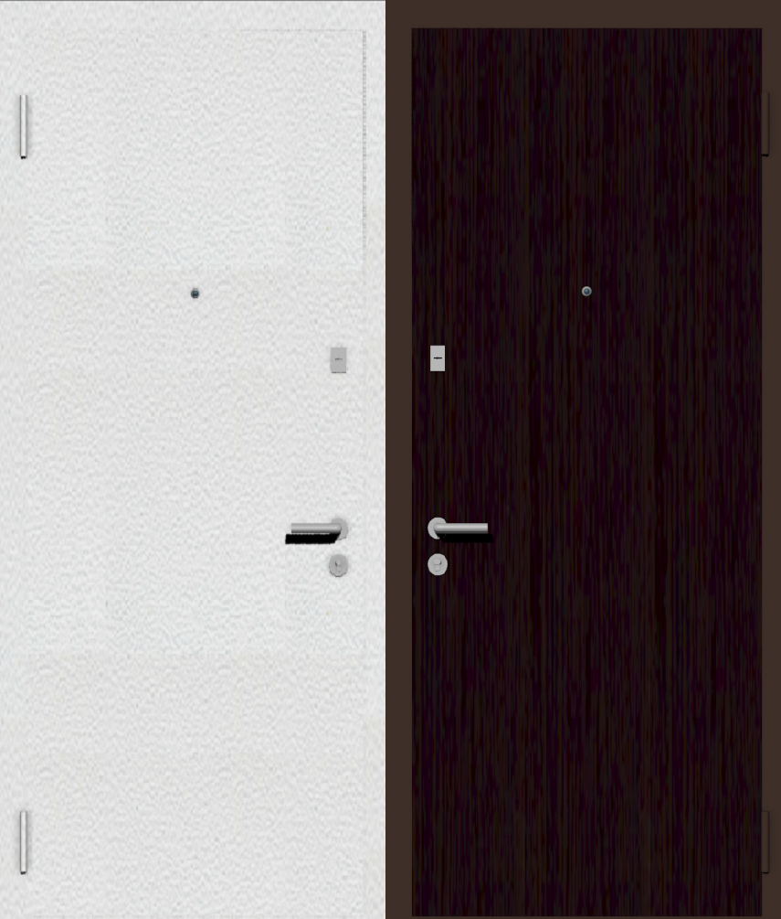 Дешевая входная дверь с отделкой порошковой краской РАЛ белый и ламинат венге