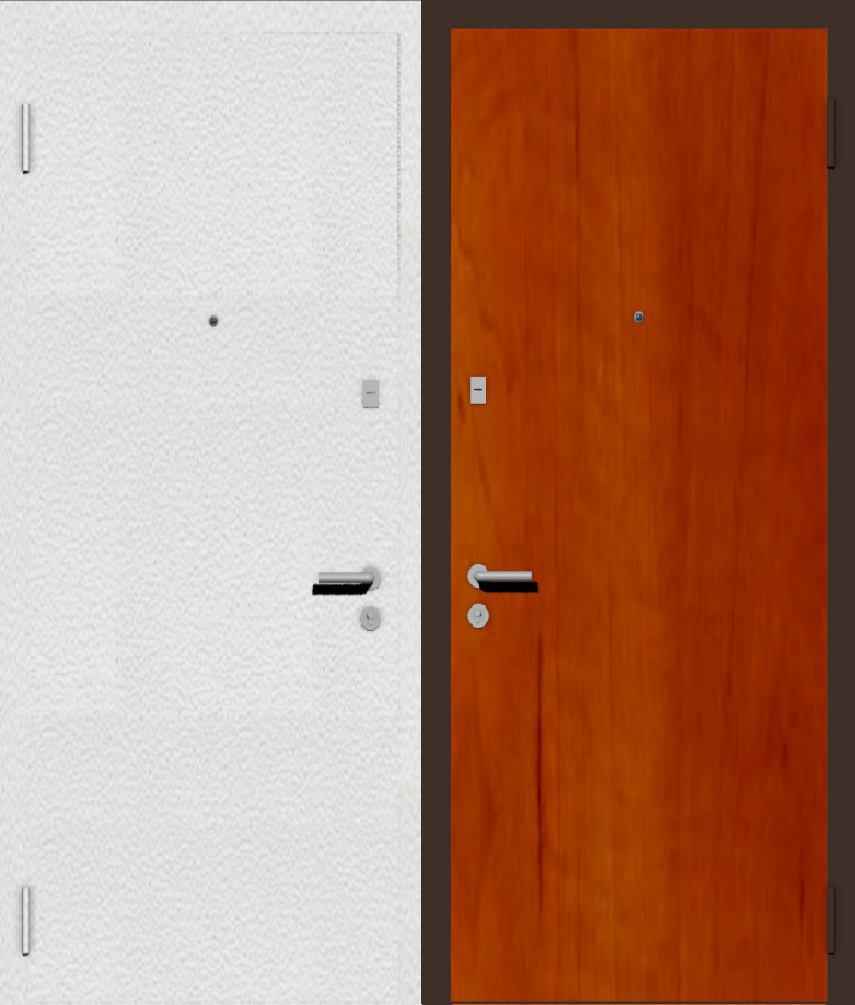 Дешевая входная дверь с отделкой порошковой краской РАЛ белый и ламинат груша
