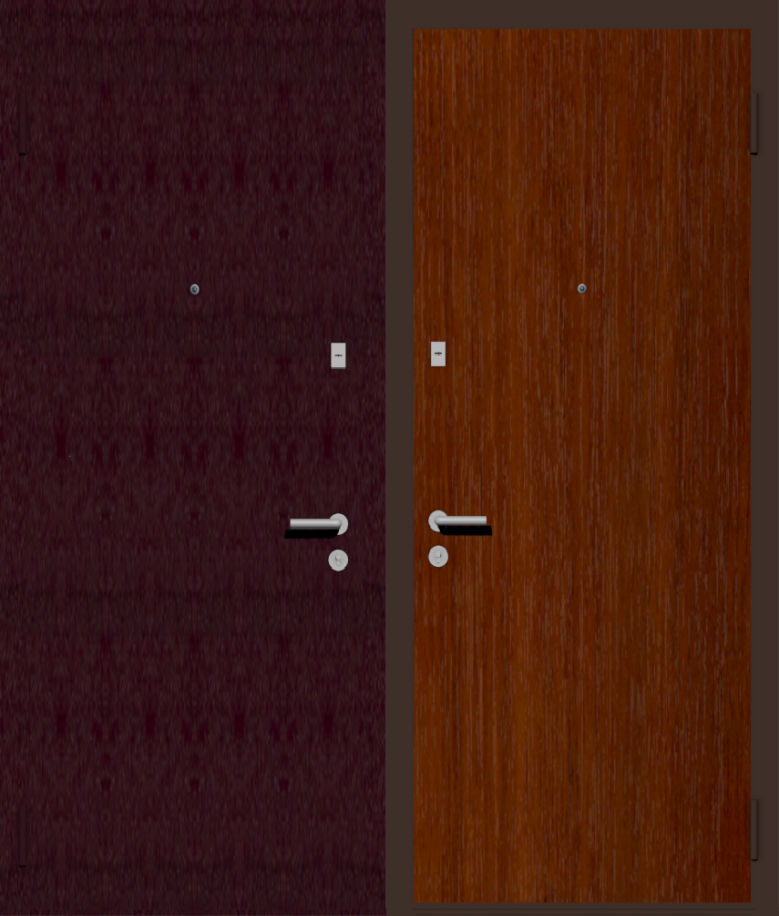 Дешевая входная дверь с отделкой порошковой краской РАЛ бордовый и ламинат орех итальянский