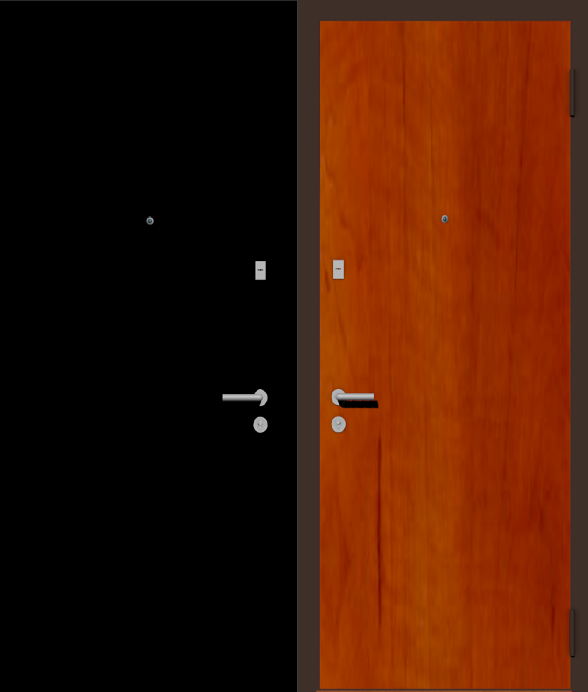 Дешевая входная дверь с отделкой порошковой краской РАЛ черный и ламинат груша