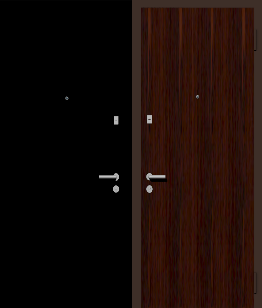 Дешевая входная дверь с отделкой порошковой краской РАЛ черный и ламинат махонь