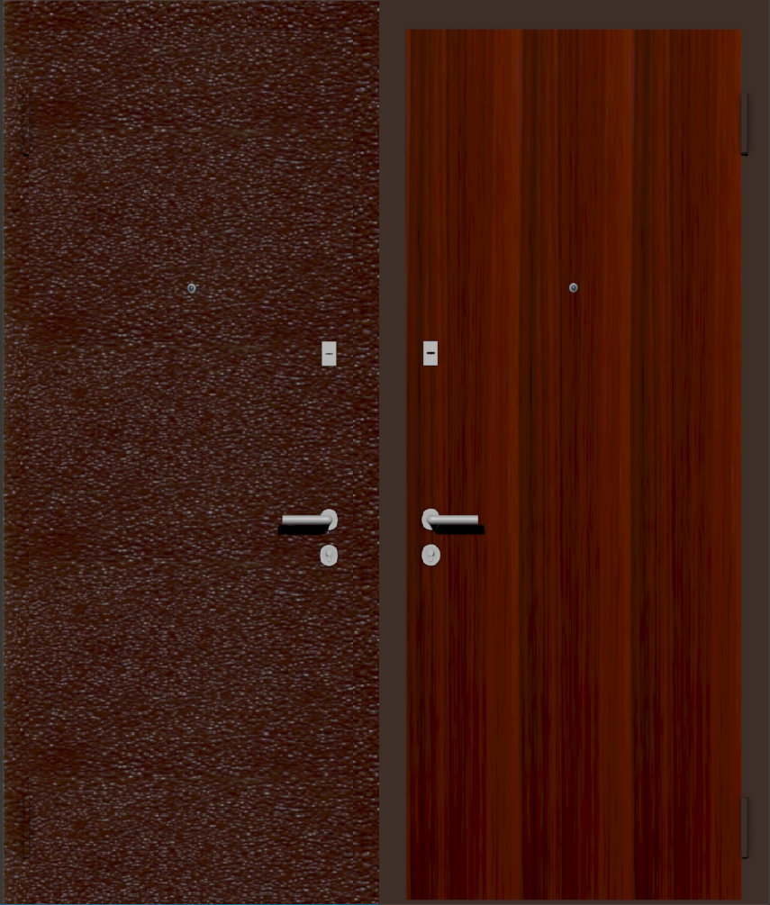 Дешевая входная дверь с отделкой порошковой краской РАЛ коричневый и ламинат орех испанский