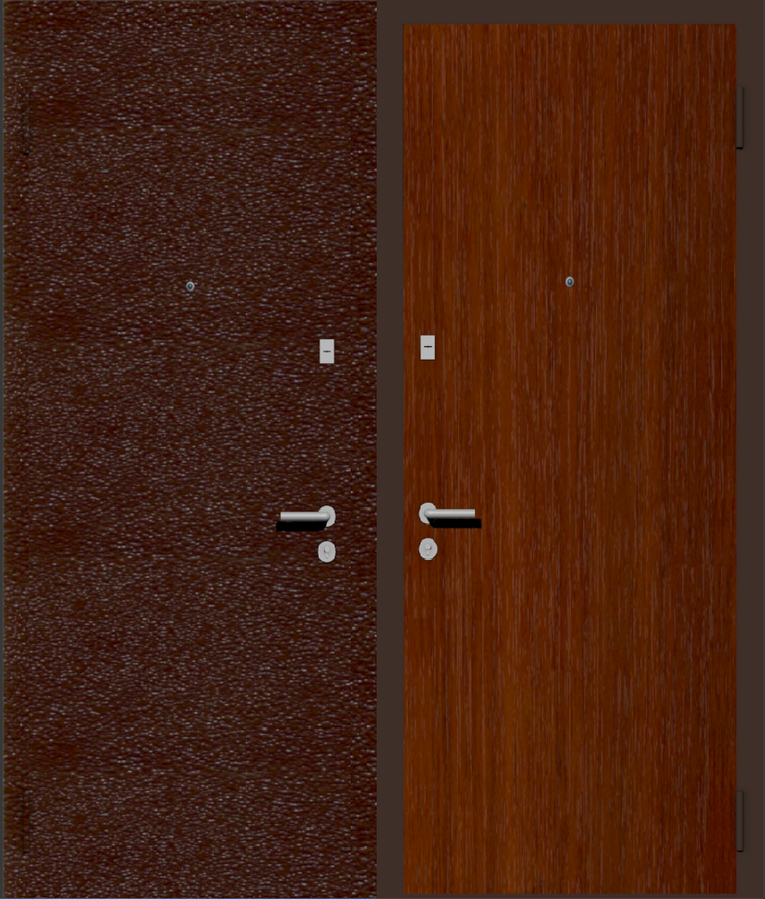 Дешевая входная дверь с отделкой порошковой краской РАЛ коричневый и ламинат орех итальянский