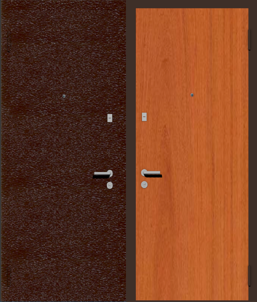 Дешевая входная дверь с отделкой порошковой краской РАЛ коричневый и ламинат вишня