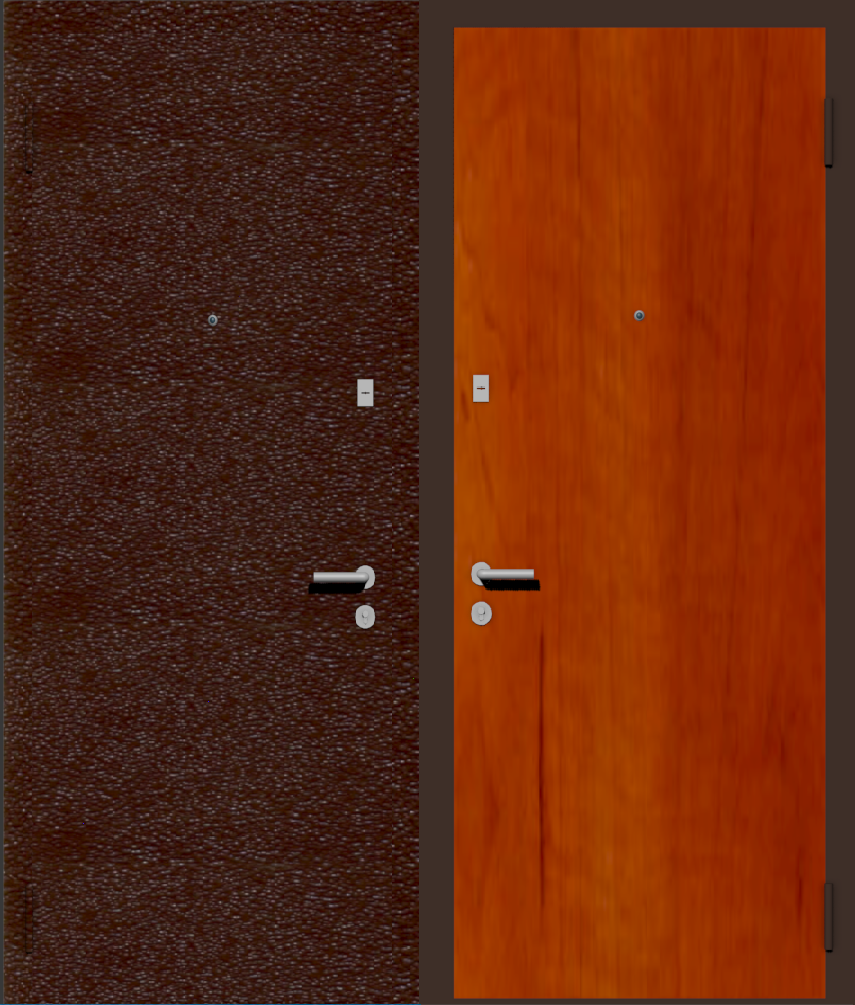 Дешевая входная дверь с отделкой порошковой краской РАЛ коричневый и ламинат груша