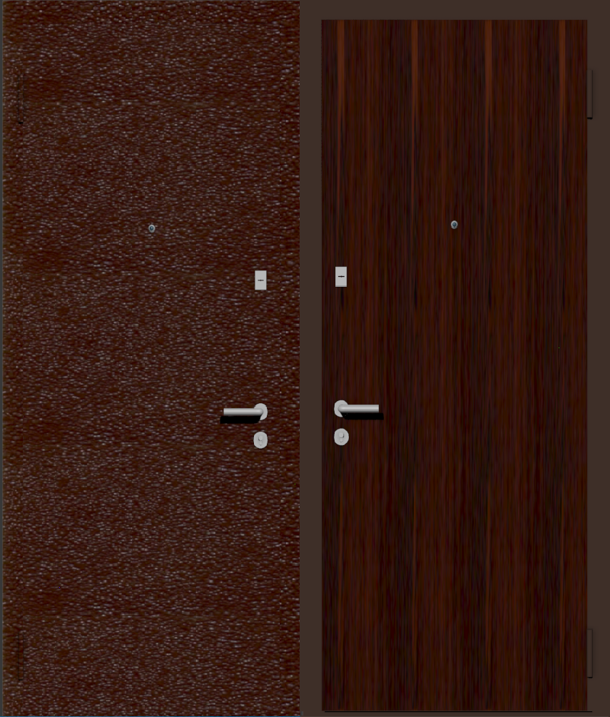 Дешевая входная дверь с отделкой порошковой краской РАЛ коричневый и ламинат махонь