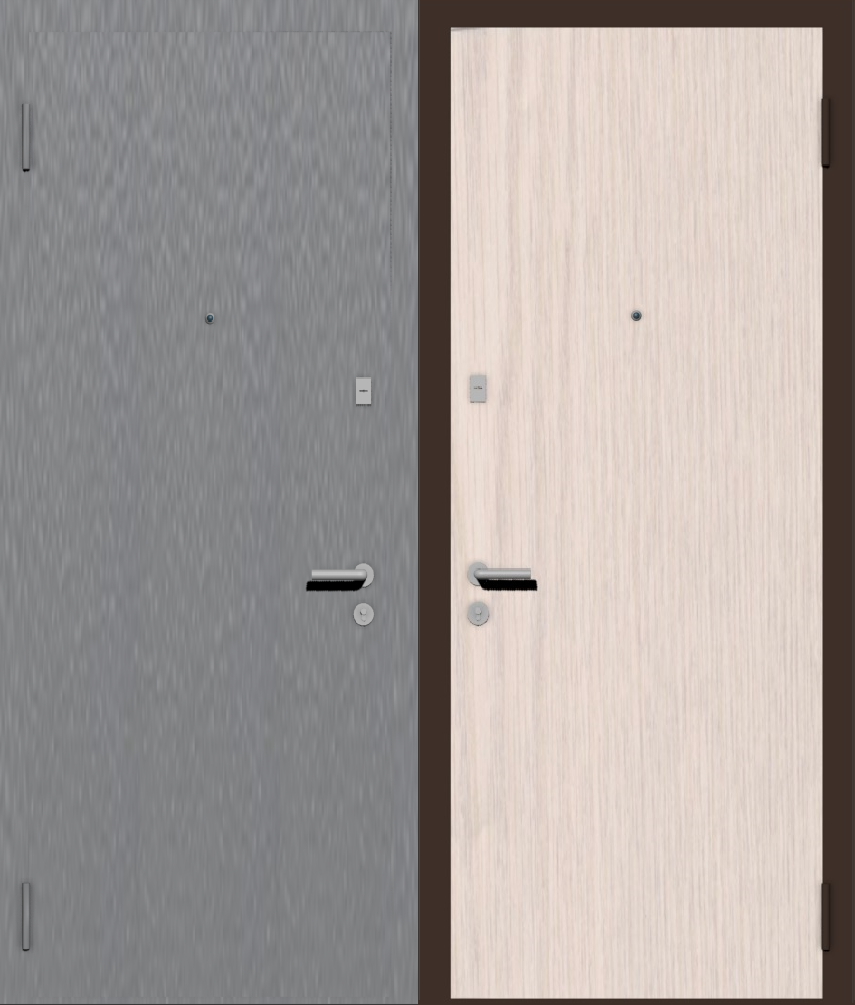 Дешевая входная дверь с отделкой порошковой краской РАЛ серый и ламинат дуб беленый