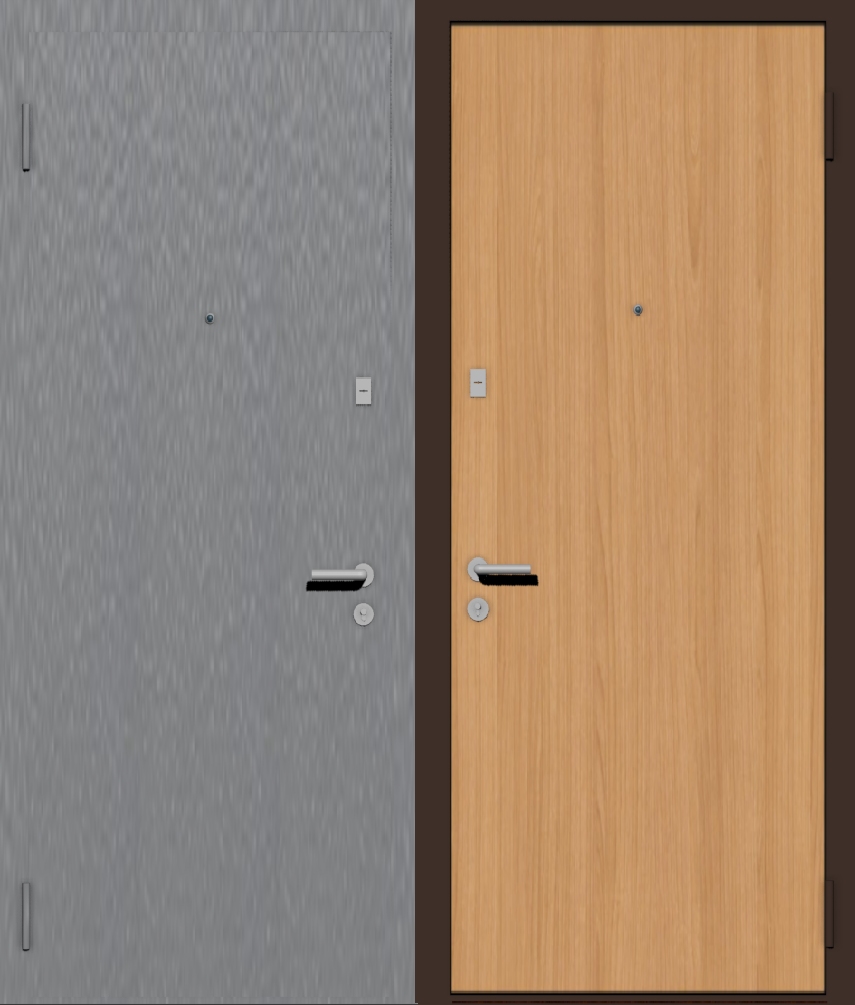 Дешевая входная дверь с отделкой порошковой краской РАЛ серый и ламинат ольха