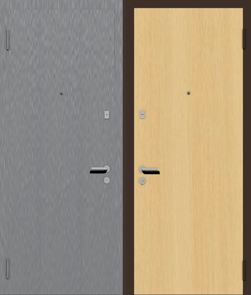 Дешевая входная дверь с отделкой порошковой краской РАЛ серый и ламинат береза