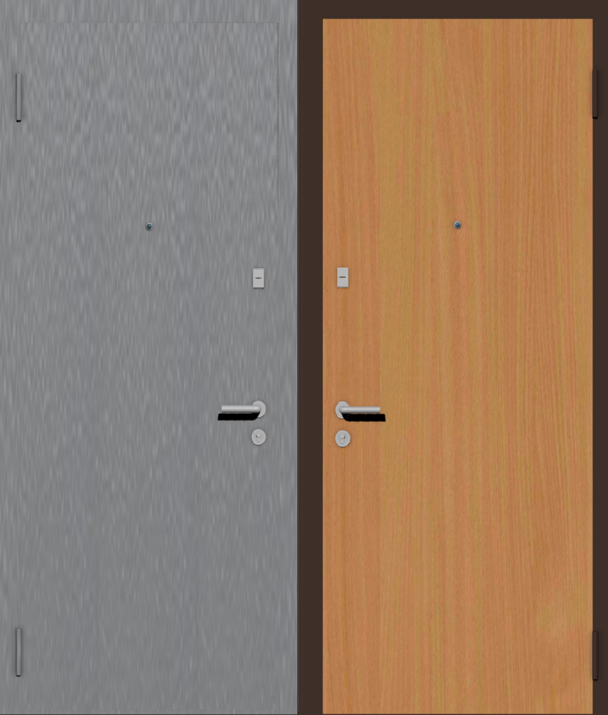 Дешевая входная дверь с отделкой порошковой краской РАЛ серый и ламинат бук бавария