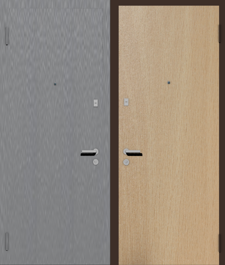 Дешевая входная дверь с отделкой порошковой краской РАЛ серый и ламинат бук
