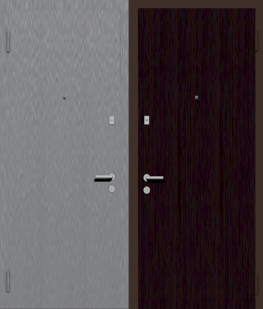 Дешевая входная дверь с отделкой порошковой краской РАЛ серый и ламинат венге