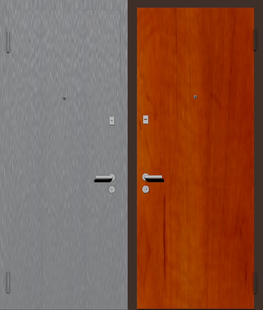 Дешевая входная дверь с отделкой порошковой краской РАЛ серый и ламинат груша