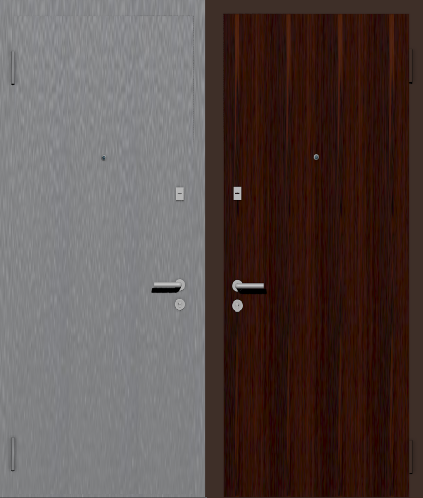 Дешевая входная дверь с отделкой порошковой краской РАЛ серый и ламинат махонь