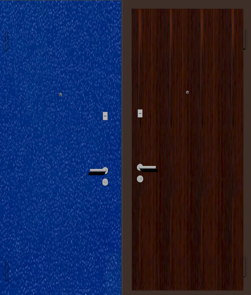 Дешевая входная дверь с отделкой порошковой краской РАЛ синий и ламинат махонь