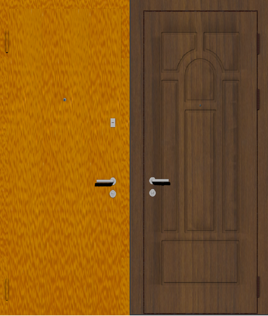 Дверь металлическая входная с отделкой порошковое напыление РАЛ jhfy;tdsq и МДФ ПВХ с фрезеровкой A1, орех