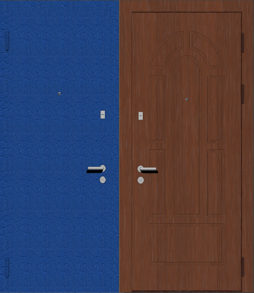Дверь металлическая входная с отделкой порошковое напыление крокодил (ящерица) синий и МДФ ПВХ с фрезеровкой A10, итальянский орех