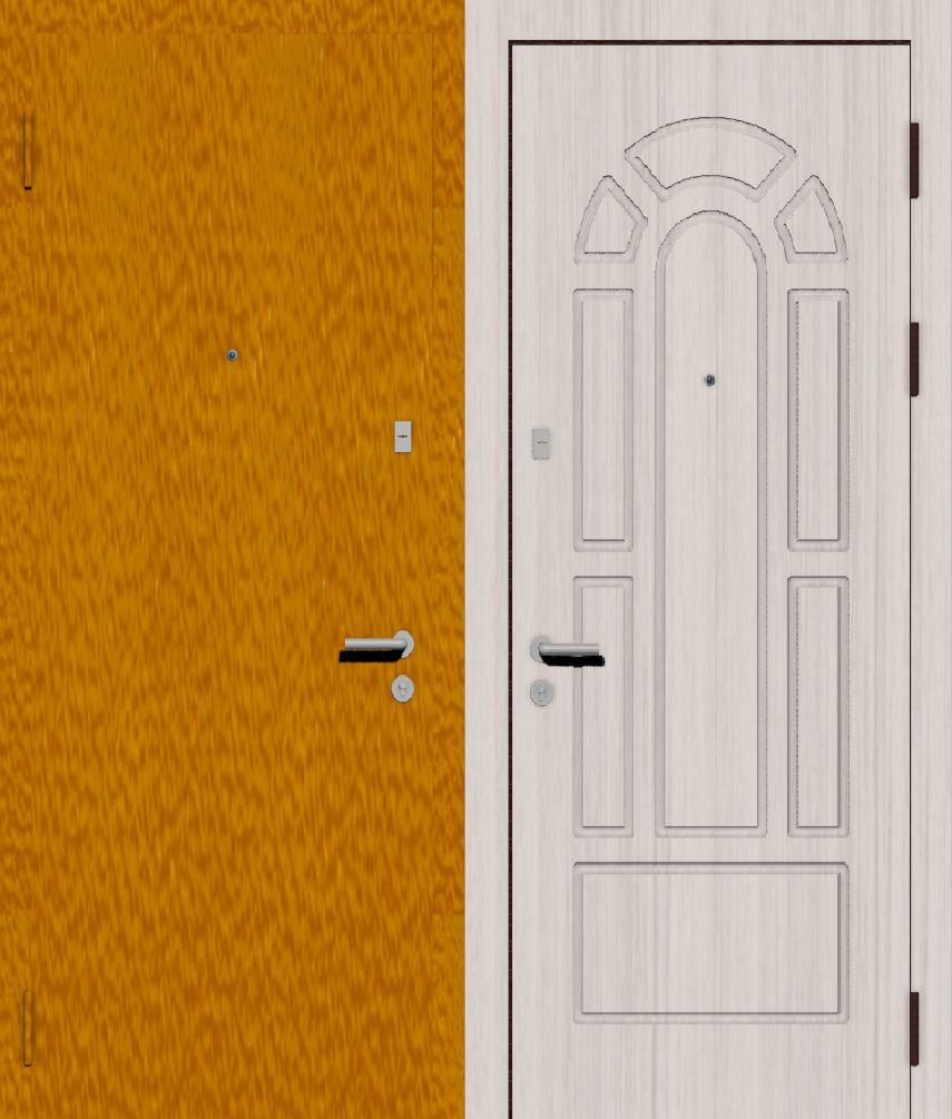 Дверь металлическая входная с отделкой порошковое напыление РАЛ оранжевый и МДФ ПВХ с фрезеровкой A11, сандал белый