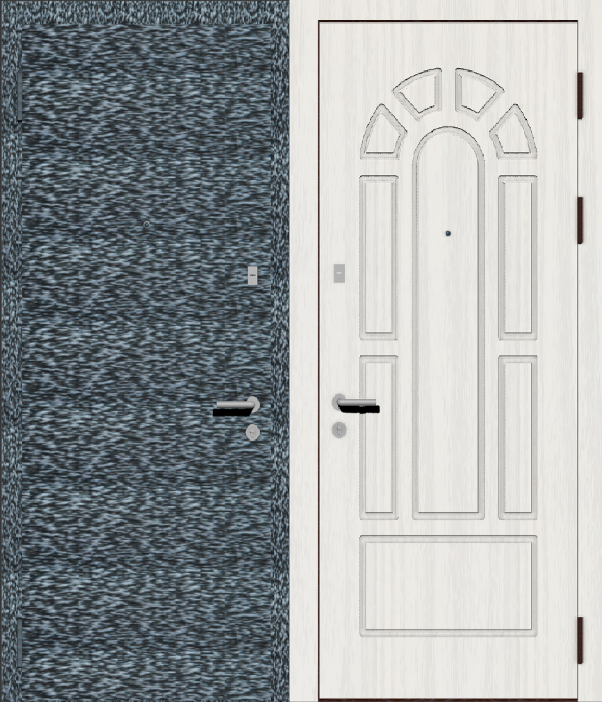 Дверь металлическая входная с отделкой порошковое покрытие антик серебро и МДФ ПВХ с фрезеровкой A12, ясень белый