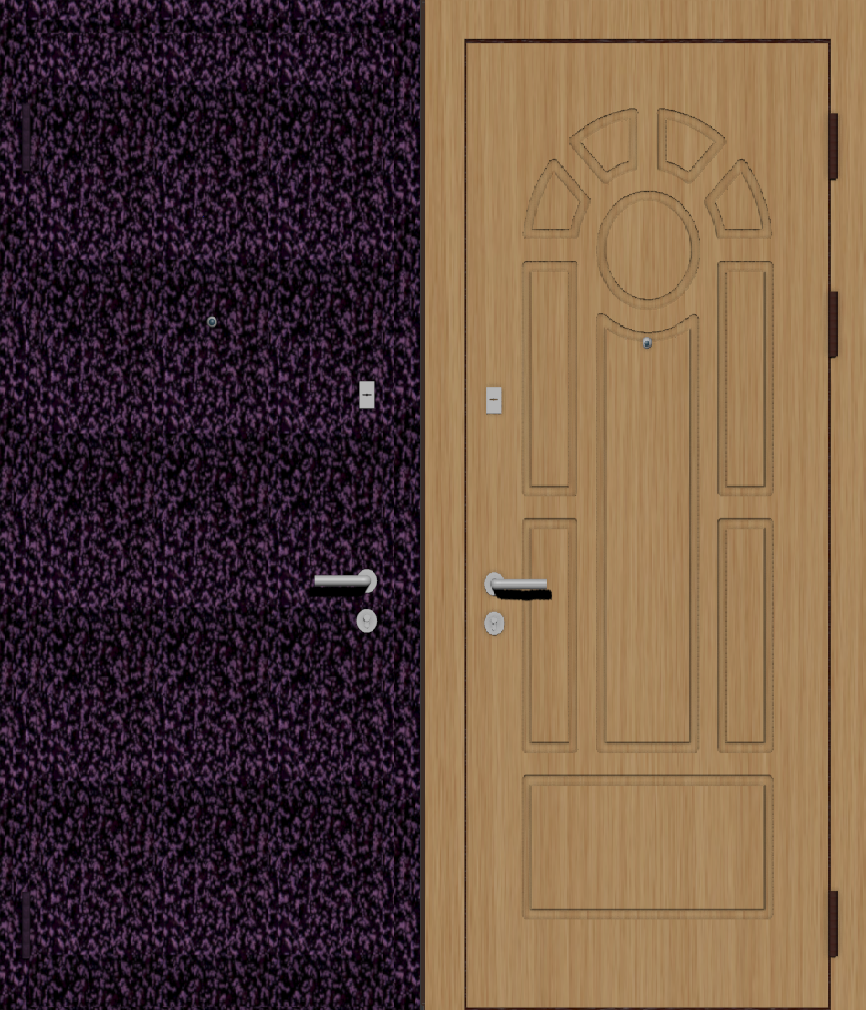 Дверь металлическая входная с отделкой порошковое покрытие антик фиолетовый и МДФ ПВХ с фрезеровкой A13, бук