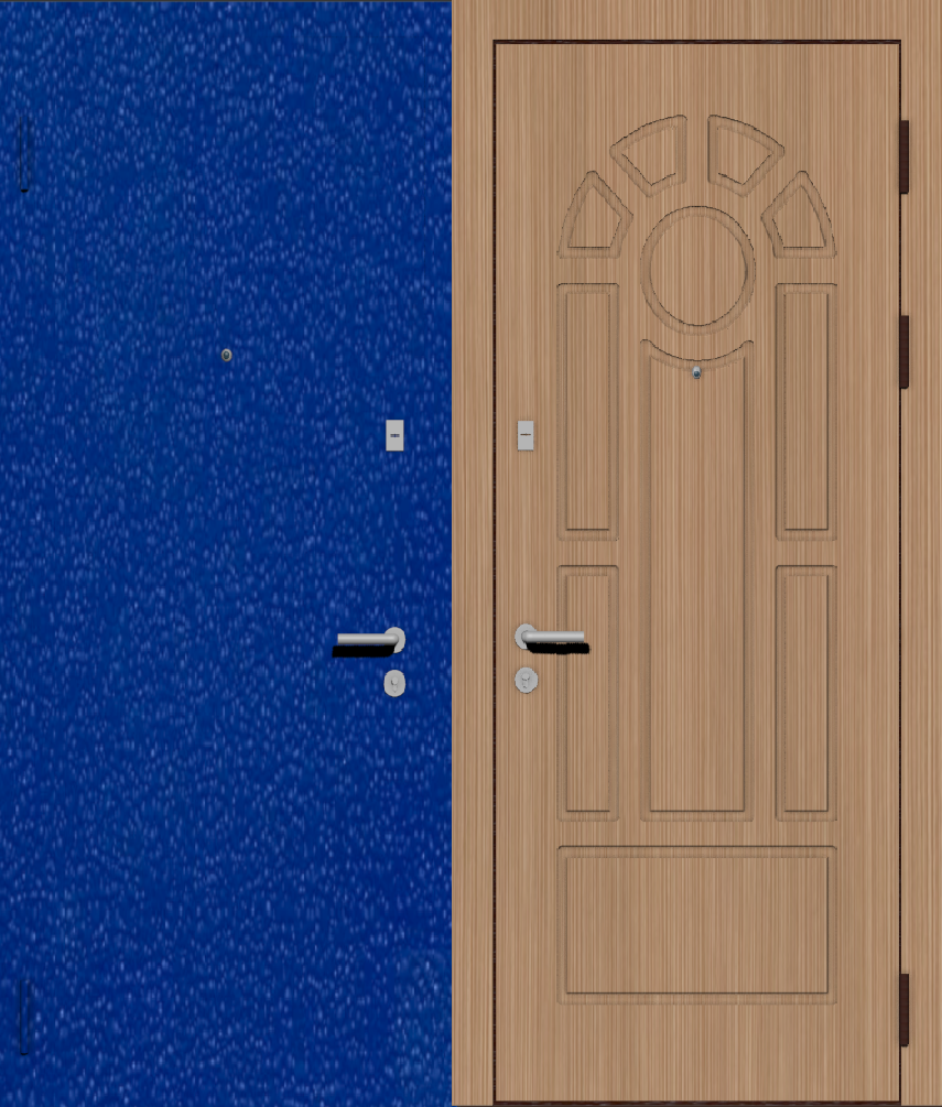 Дверь металлическая входная с отделкой порошковое напыление РАЛ синий и МДФ ПВХ с фрезеровкой A13, венге светлый