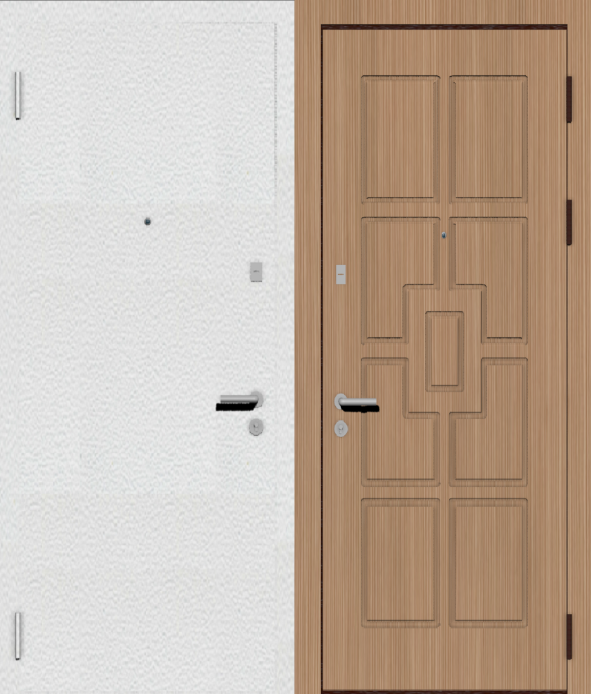 Дверь металлическая входная с отделкой порошковое напыление РАЛ белый и МДФ ПВХ с фрезеровкой A14, венге светлый