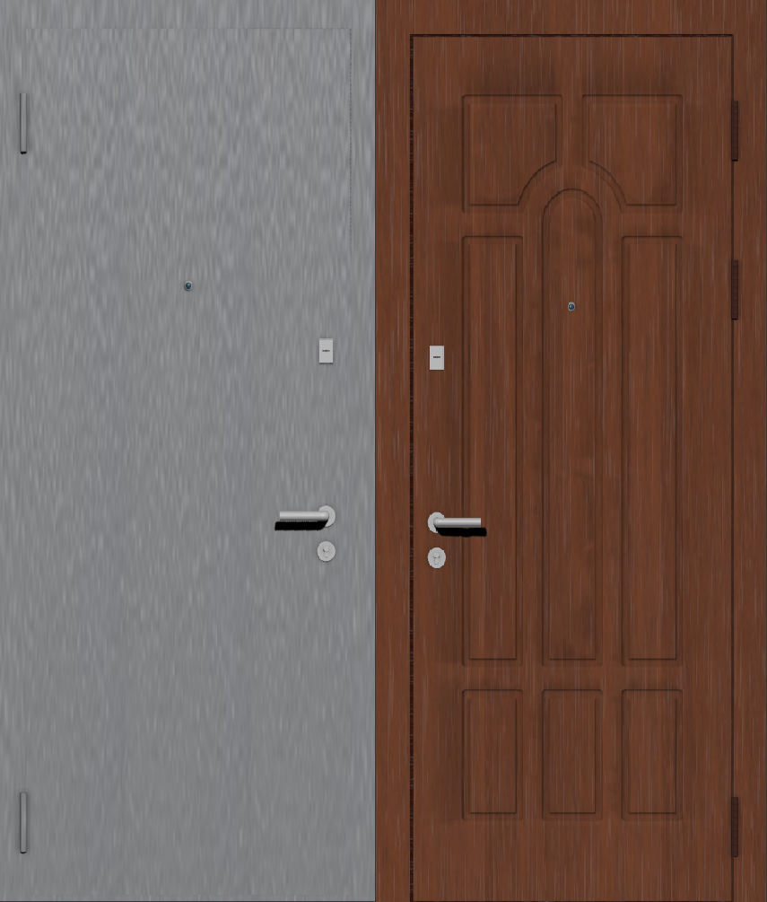 Дверь металлическая входная с отделкой порошковое напыление РАЛ красный и МДФ ПВХ с фрезеровкой A2, орех итальянский