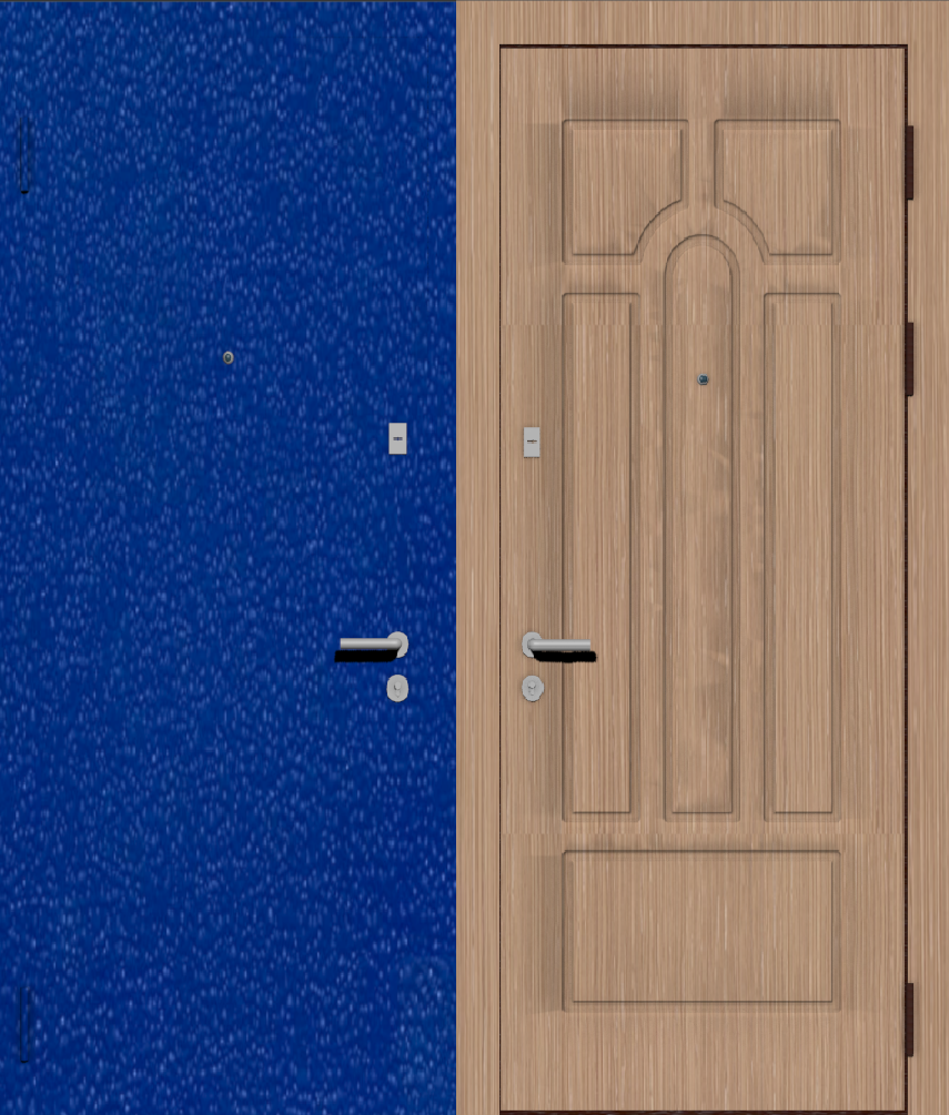 Дверь металлическая входная с отделкой порошковое напыление РАЛ синий и МДФ ПВХ с фрезеровкой A3, лен светлый