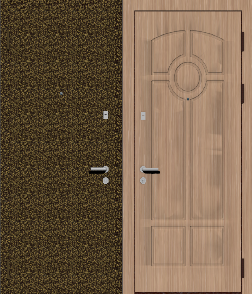 Дверь металлическая входная с отделкой порошковое напыление бронзовый антик и МДФ ПВХ с фрезеровкой A4, лен светлый