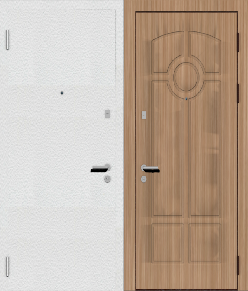 Дверь металлическая входная с отделкой порошковое напыление РАЛ белый и МДФ ПВХ с фрезеровкой A4, бук