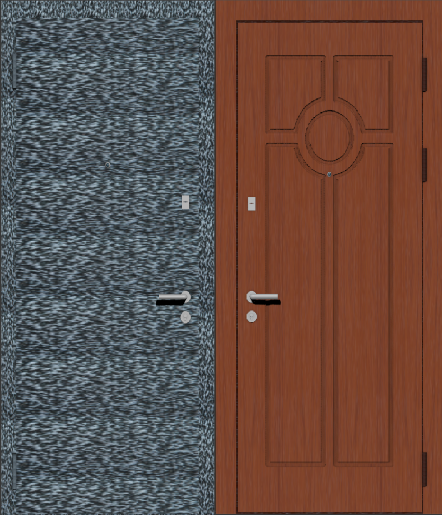 Дверь металлическая входная с отделкой порошковое напыление серебряный антик и МДФ ПВХ с фрезеровкой A5, вишня