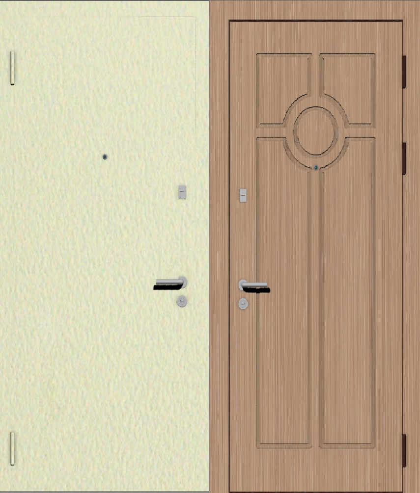 Дверь металлическая входная с отделкой порошковое напыление РАЛ бежевый и МДФ ПВХ с фрезеровкой A5, венге светлый