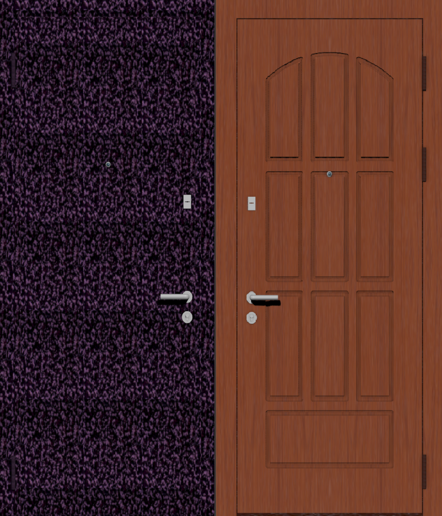 Дверь металлическая входная с отделкой порошковое напыление фиолетовый антик и МДФ ПВХ с фрезеровкой A6, вишня