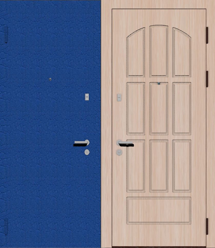 Дверь металлическая входная с отделкой порошковое напыление крокодил (ящерица) синий и МДФ ПВХ с фрезеровкой A6, дуб беленый