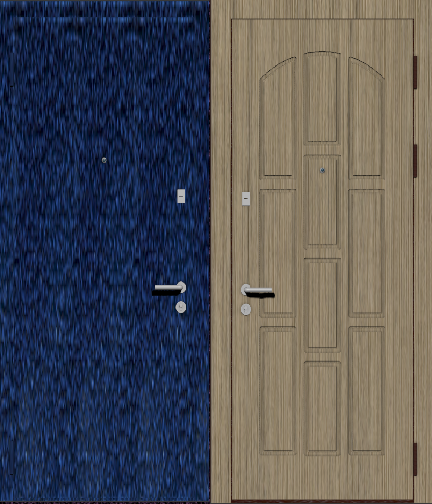 Дверь металлическая входная с отделкой порошковое напыление синий антик и МДФ ПВХ с фрезеровкой A7, ель карпатская