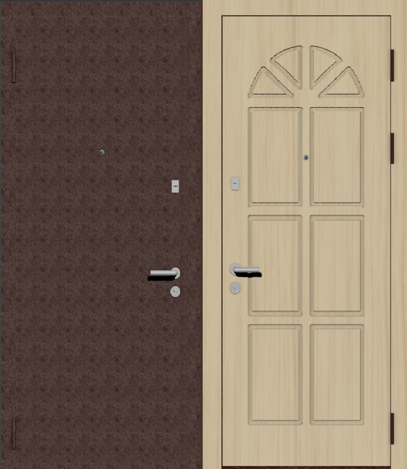 Дверь металлическая входная с отделкой порошковое напыление крокодил (ящерица) коричневый и МДФ ПВХ с фрезеровкой A8, клен