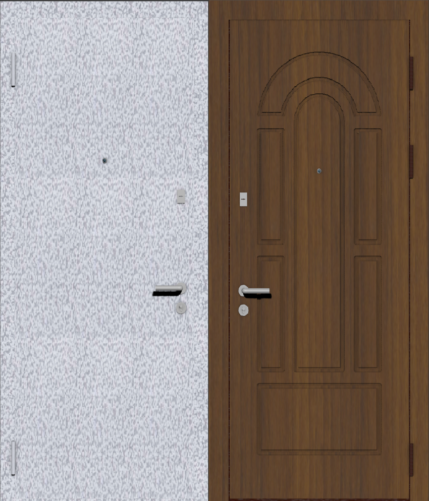 Дверь металлическая входная с отделкой порошковое покрытие белое с серебром и МДФ ПВХ с фрезеровкой A9, орех