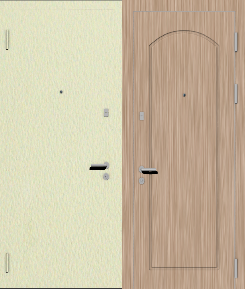 Дверь металлическая входная с отделкой порошковое напыление РАЛ бежевый и МДФ ПВХ с фрезеровкой B-1, венге светлый