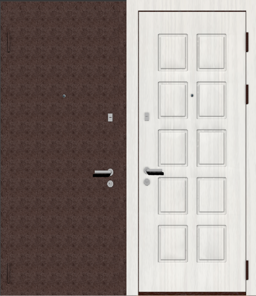 Дверь металлическая входная с отделкой порошковое напыление крокодил (ящерица) коричневый и МДФ ПВХ с фрезеровкой B-10, ясень белый