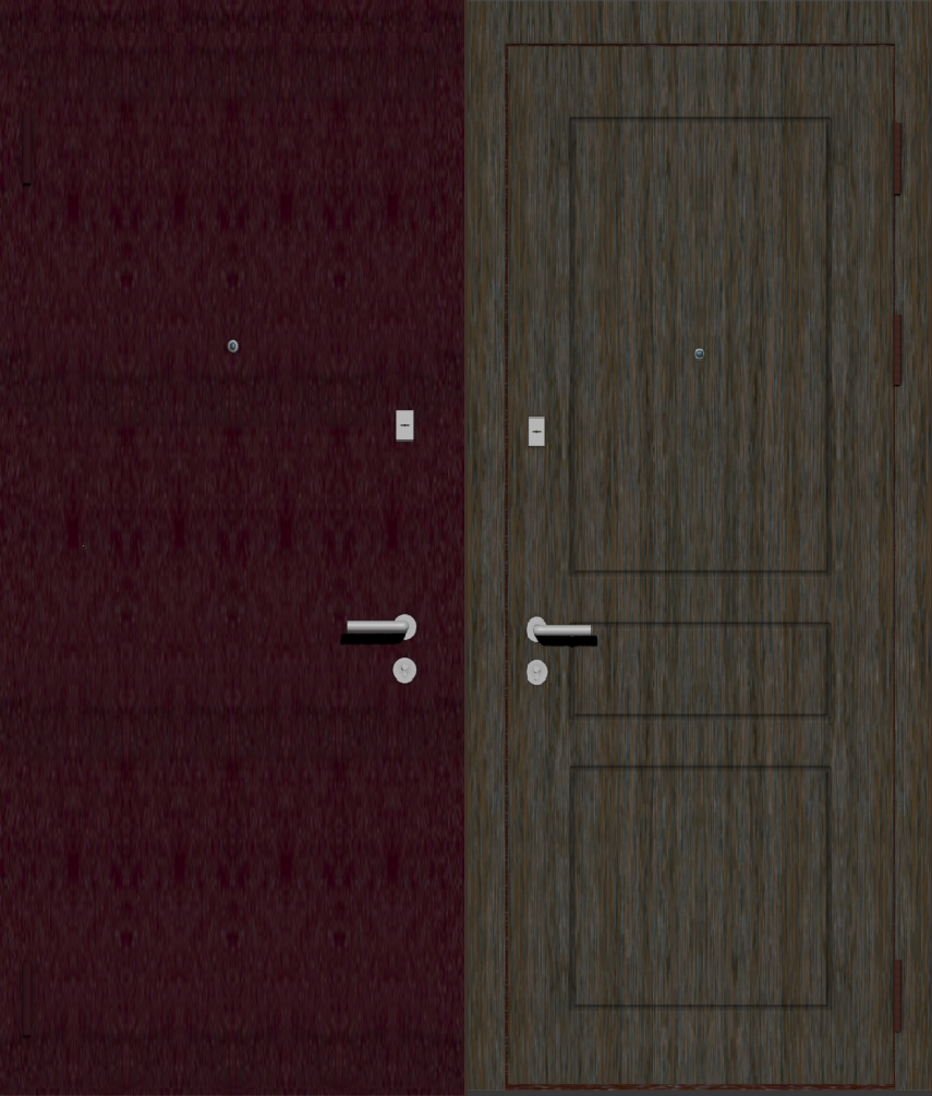 Дверь металлическая входная с отделкой порошковое напыление РАЛ бордовый и МДФ ПВХ с фрезеровкой B-13, дуб шоколадный