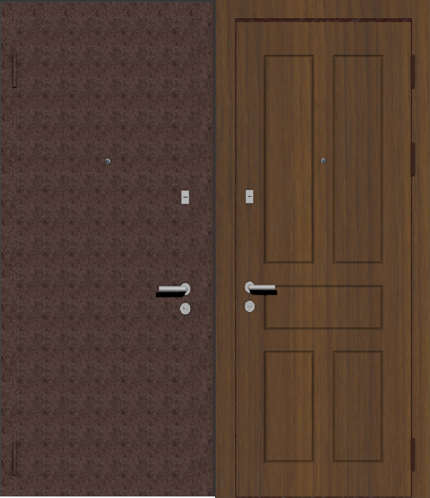 Дверь металлическая входная с отделкой порошковое напыление крокодил (ящерица) коричневый и МДФ ПВХ с фрезеровкой B-15, орех