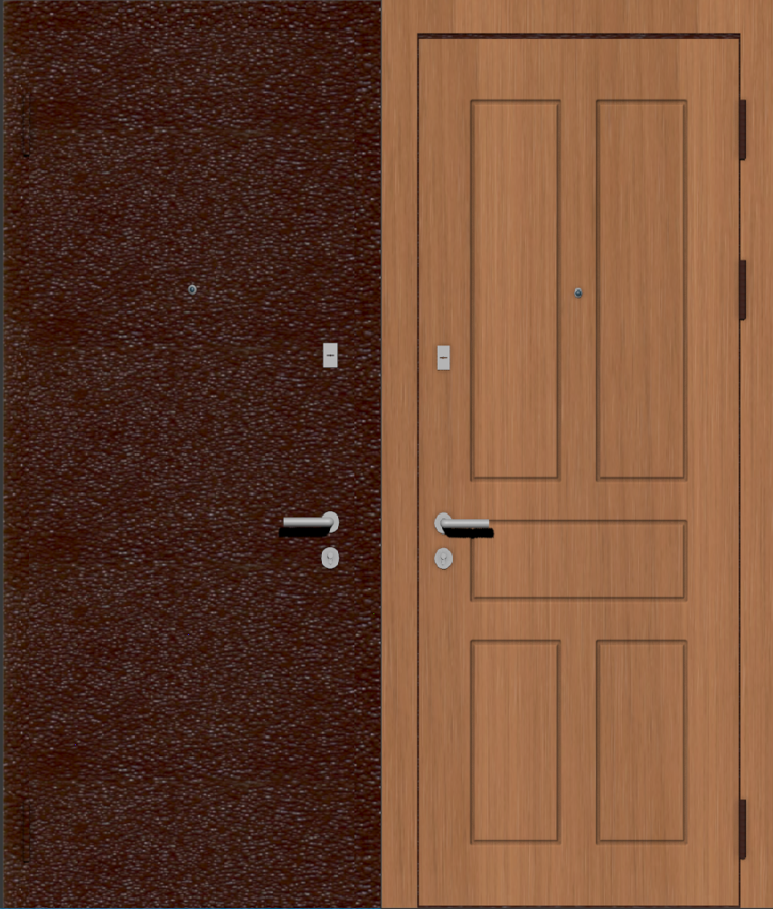Дверь металлическая входная с отделкой порошковое напыление РАЛ коричневый и МДФ ПВХ с фрезеровкой B-15, миланский орех
