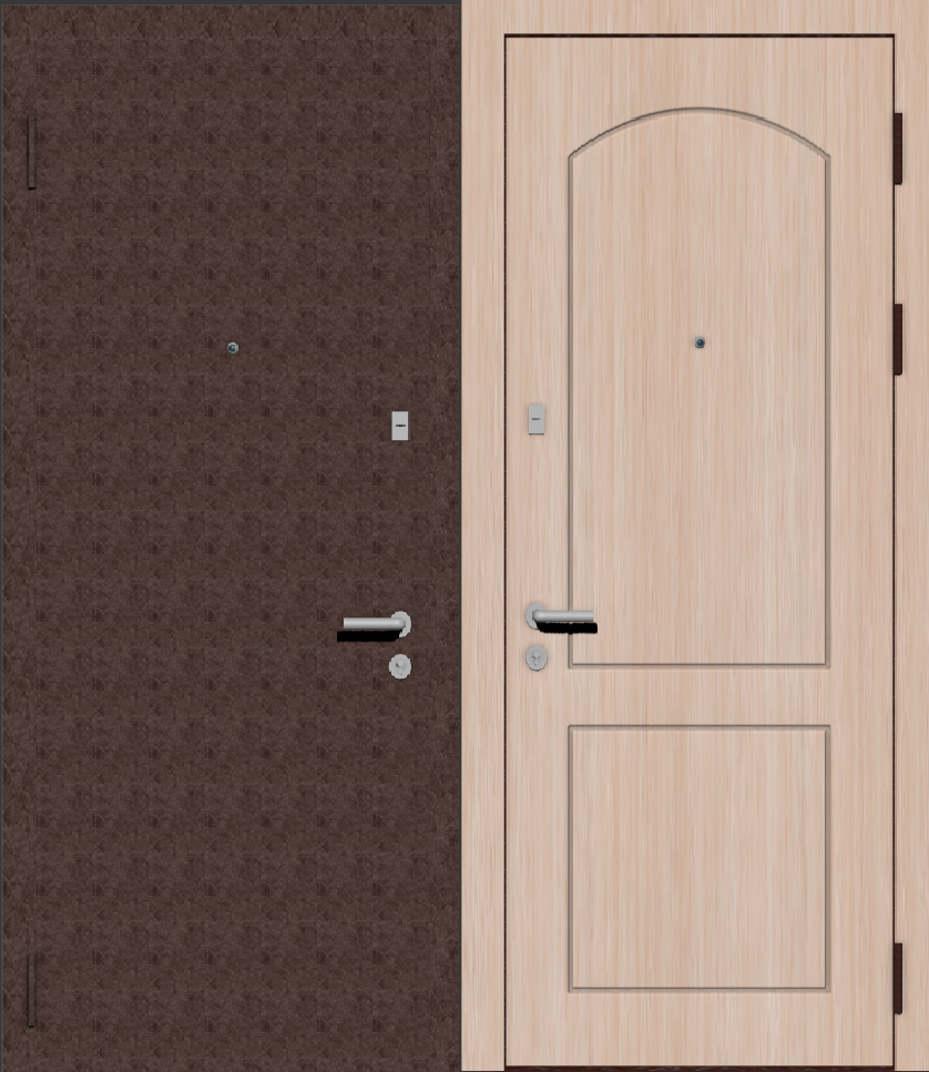Дверь металлическая входная с отделкой порошковое напыление крокодил (ящерица) коричневая и МДФ ПВХ с фрезеровкой B-2, беленый дуб