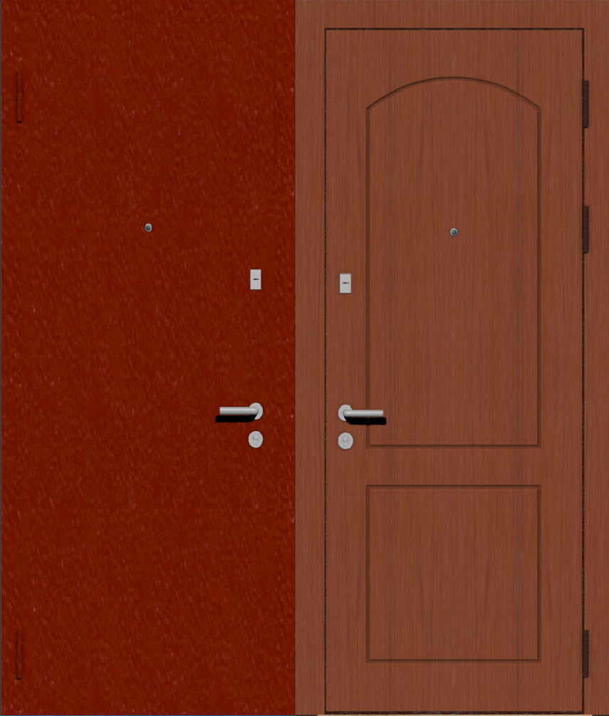 Дверь металлическая входная с отделкой порошковое напыление РАЛ красный и МДФ ПВХ с фрезеровкой B-2, вишня
